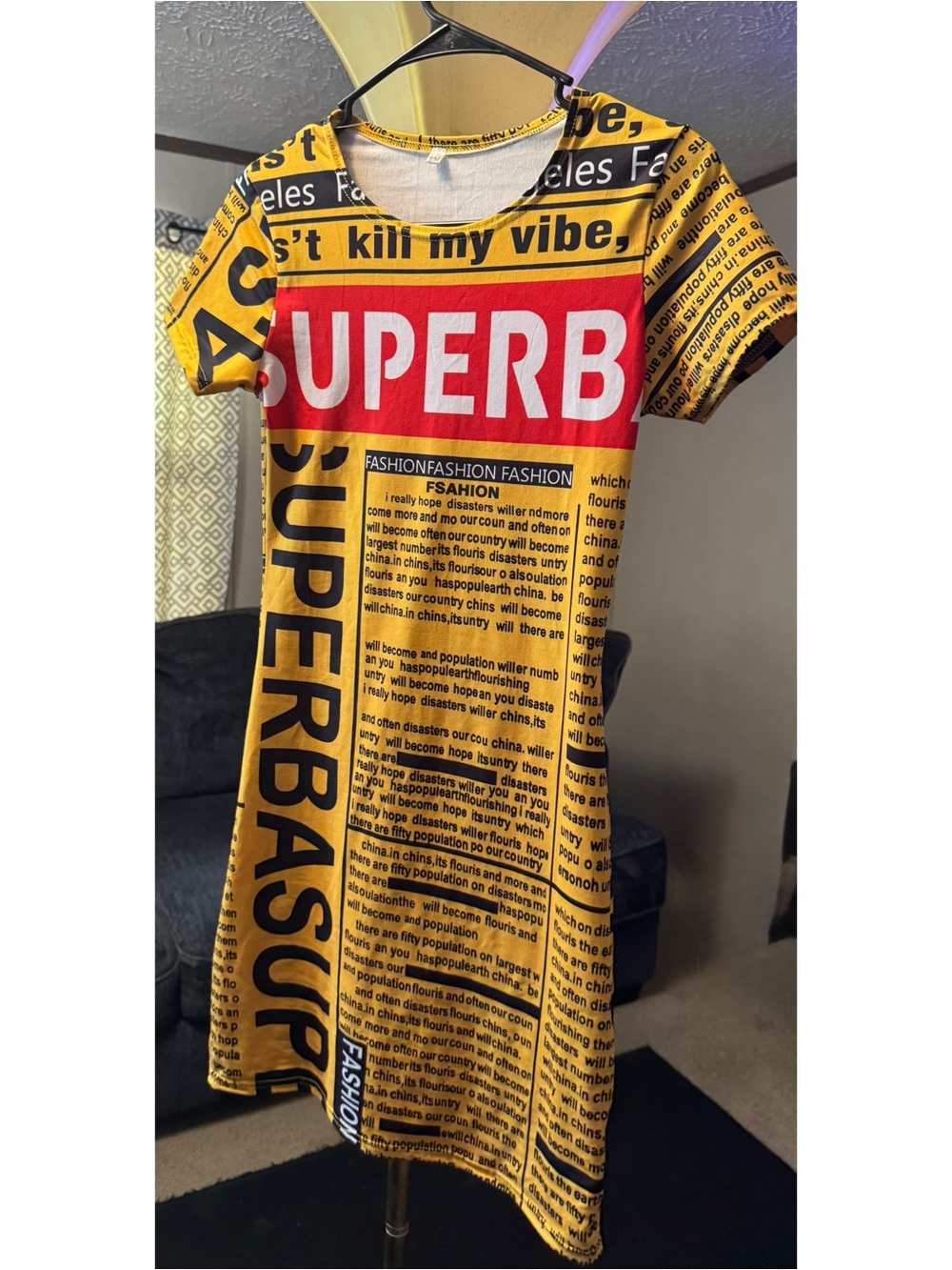 SUPERB Yellow Graphic Newspaper Print Dress